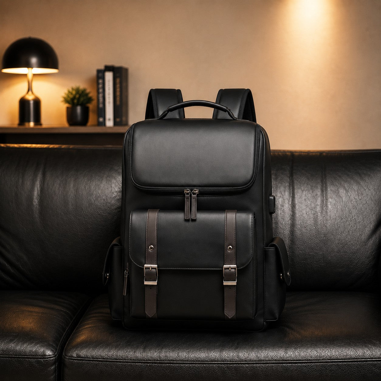 SLEEK PANEL LEATHER BACKPACK