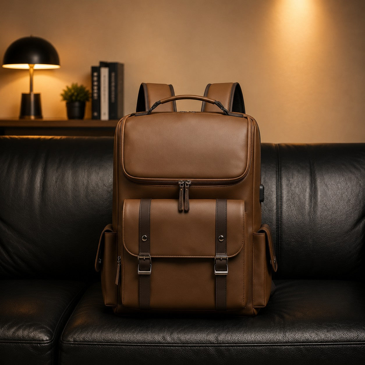 SLEEK PANEL LEATHER BACKPACK