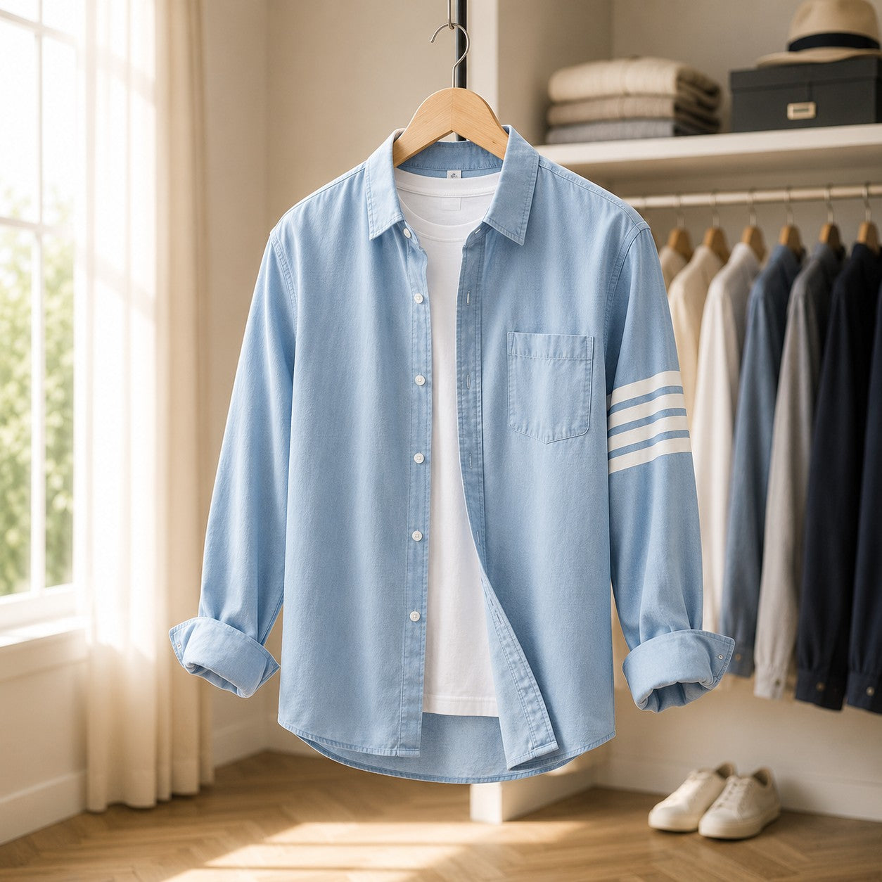STRIPE ARM DENIM SHIRT