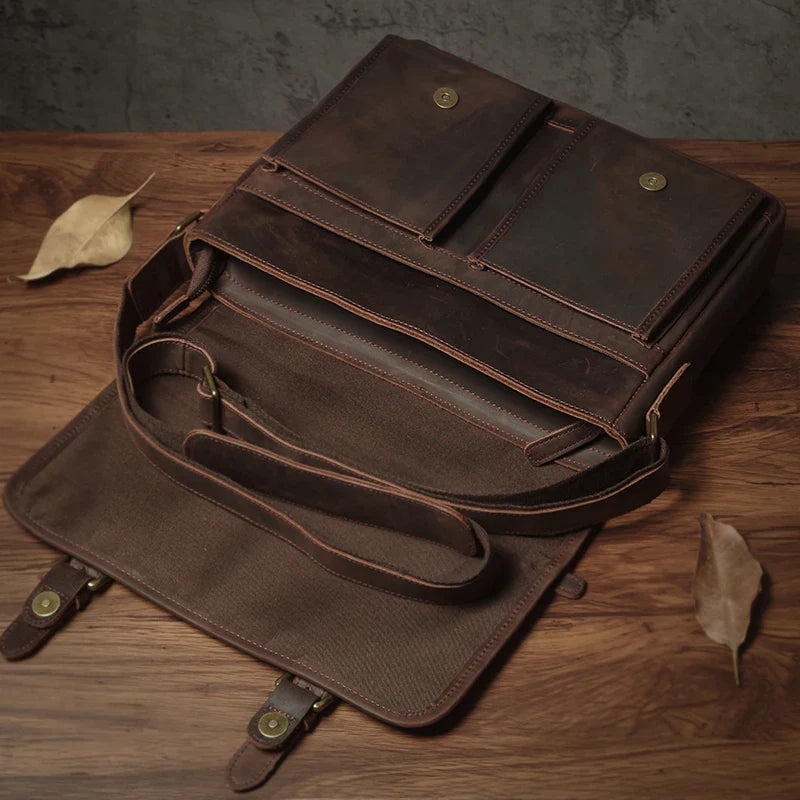 Luxury Cowhide Leather Crossbody Briefcase