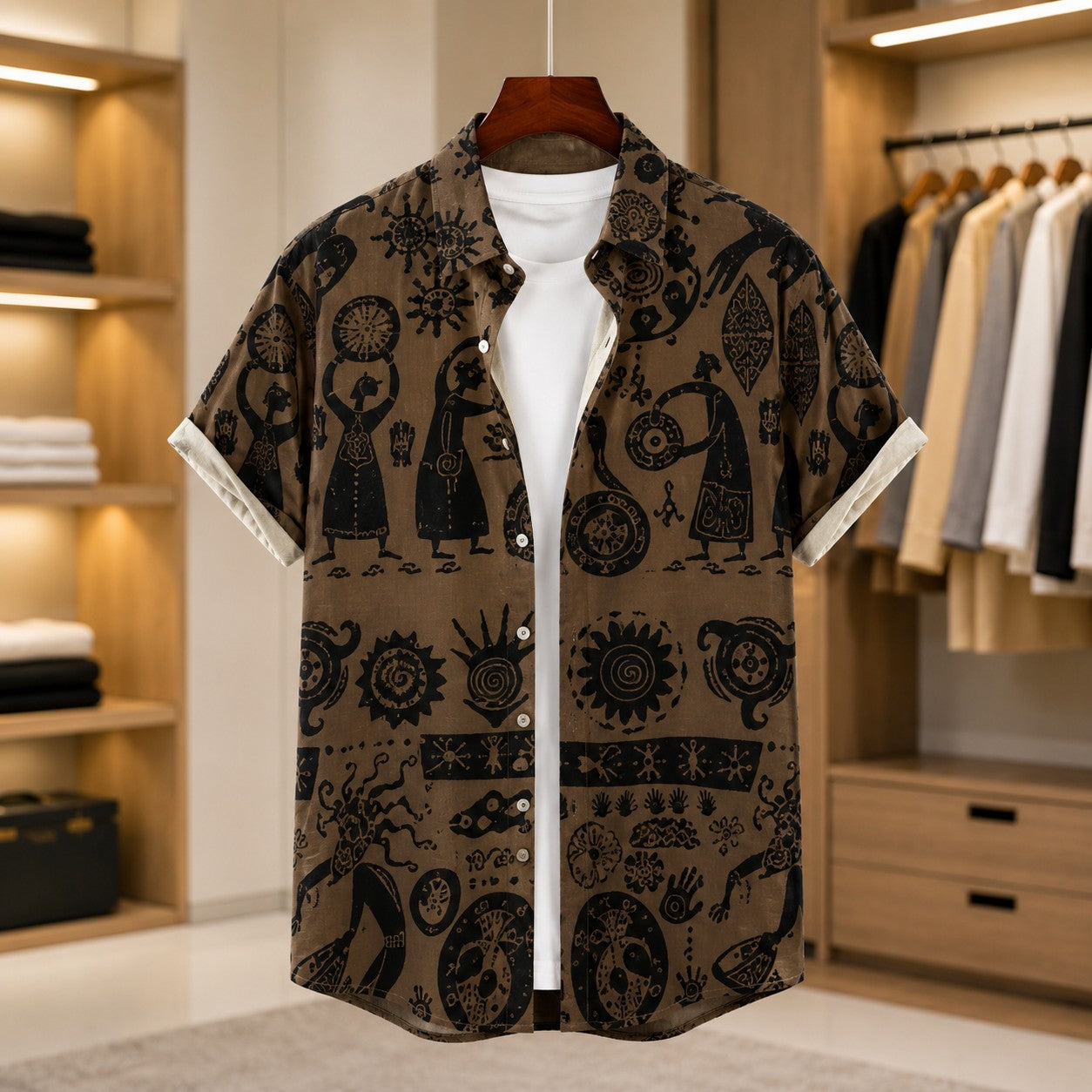 TOTEM PATTERN BEACH SHIRT