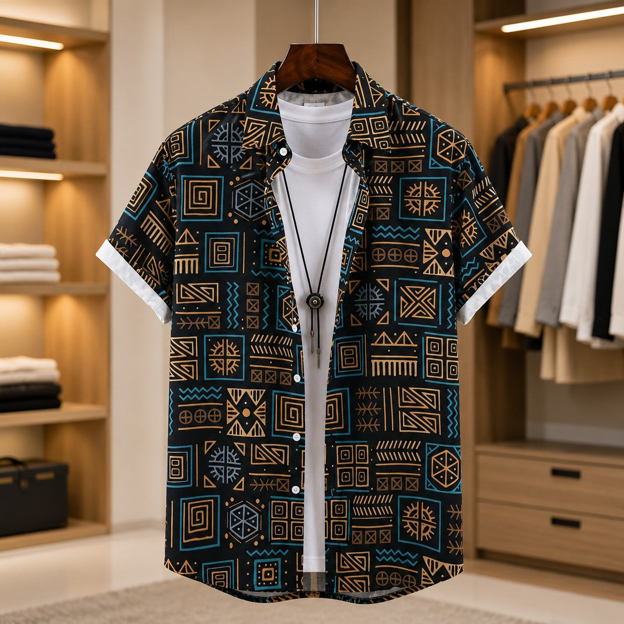 TOTEM PATTERN BEACH SHIRT
