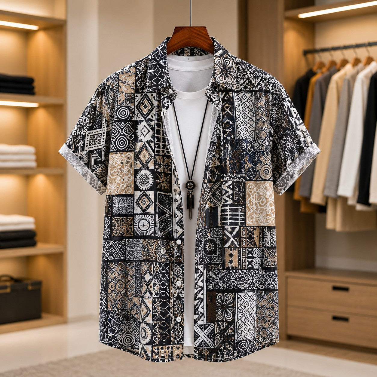 TOTEM PATTERN BEACH SHIRT