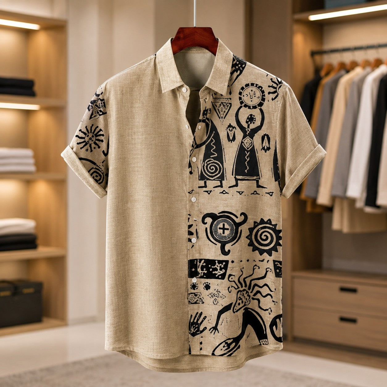 TOTEM PATTERN BEACH SHIRT