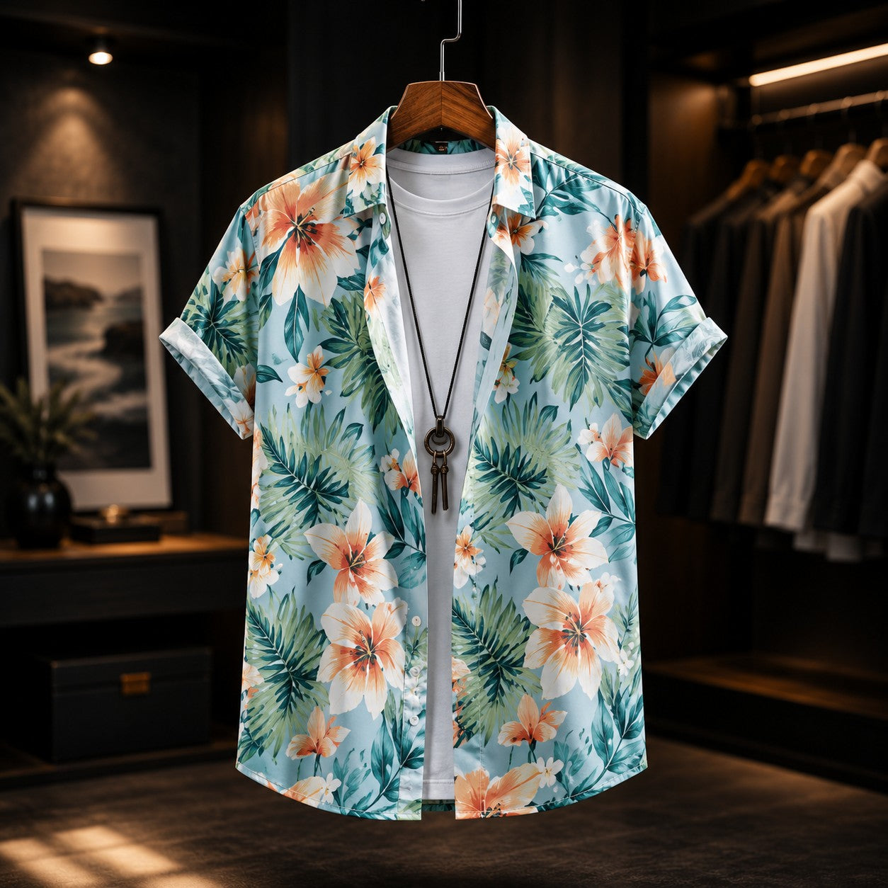 TROPICAL PRINT RESORT SHIRT
