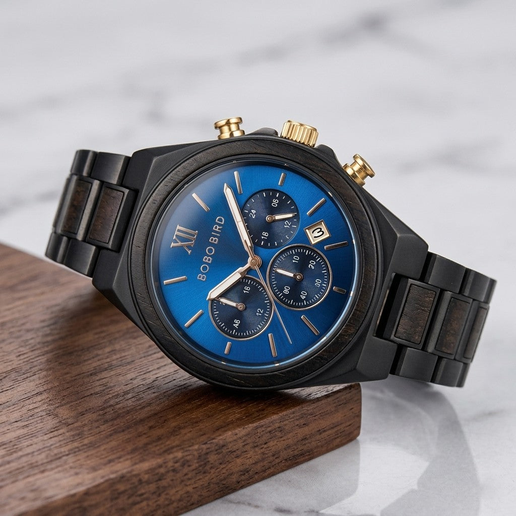 WOODEN CHRONOGRAPH WATCH