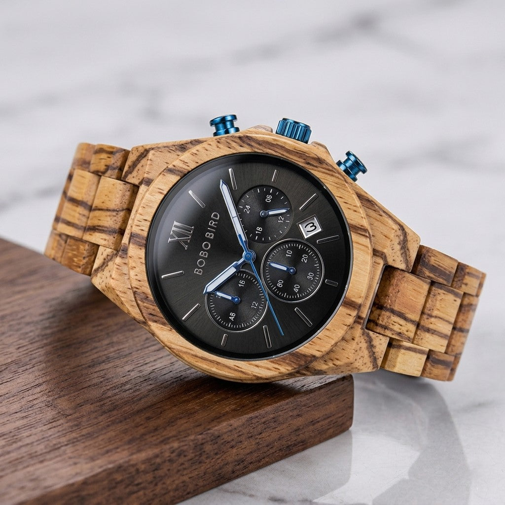 WOODEN CHRONOGRAPH WATCH