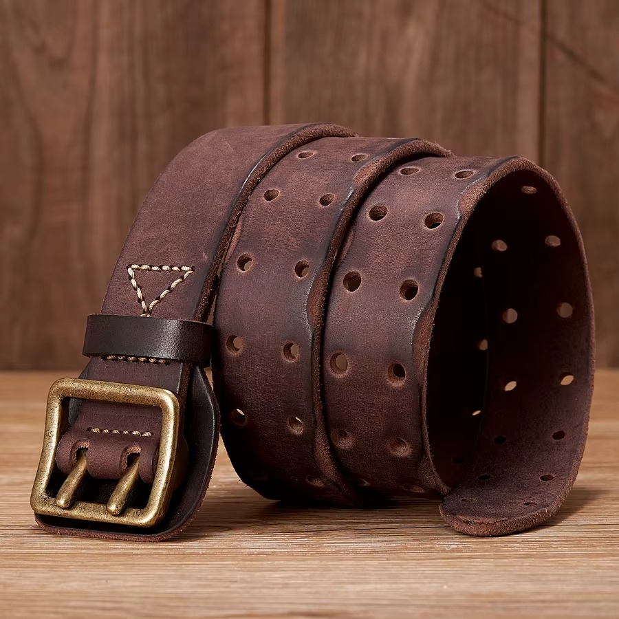 HANDMADE DOUBLE PRONG LEATHER BELT