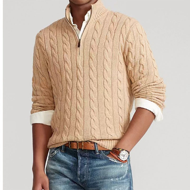 CABLE KNIT ZIP SWEATER